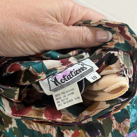 Vintage Notations Blouse sz 10 Orange Green Purple Career Shoulder Pads 90's Y2K - Picture 11 of 12